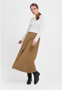 Volcano - Kamelowa spódnica casual G-ALIBI. Okazja: na co dzień. Materiał: tkanina, wiskoza, skóra, materiał, bawełna. Wzór: aplikacja. Styl: casual