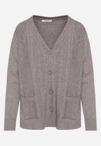 Born2be - Szary Kardigan z Bawełną Zdobiony Warkoczowym Splotem i Kieszeniami Mevesava. Okazja: na co dzień. Typ kołnierza: dekolt w serek. Kolor: szary. Materiał: bawełna. Wzór: aplikacja, ze splotem. Sezon: zima, jesień. Styl: klasyczny, casual #3