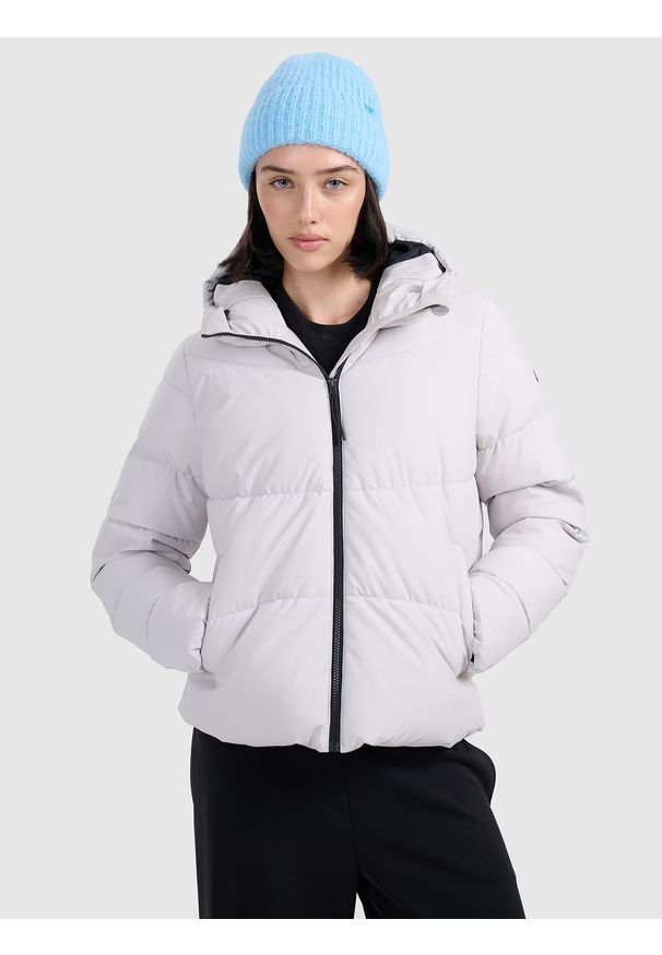 4f - 4F Kurtka puchowa z wypełnieniem syntetycznym damska - szara S. Okazja: na spacer, na co dzień. Kolor: szary. Materiał: puch, syntetyk. Wzór: gładki. Sezon: zima. Styl: casual