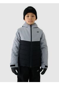 4f - 4F Kurtka narciarska membrana 5000 chłopięca - szara 152 (11-12 lat). Okazja: na co dzień. Typ kołnierza: kaptur. Kolor: szary. Materiał: dzianina, materiał, tkanina, poliester. Wzór: gładki. Sezon: lato. Styl: casual, klasyczny, sportowy #1
