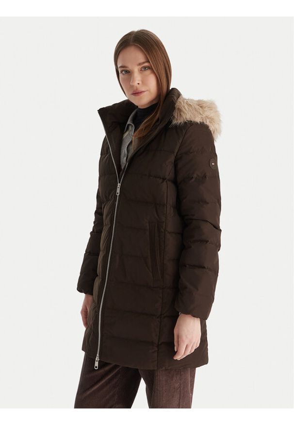 TOMMY HILFIGER - Tommy Hilfiger Kurtka puchowa WW0WW47540 Brązowy Slim Fit. Kolor: brązowy. Materiał: syntetyk