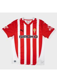 Oficjalna koszulka piłkarska Puma Real Sporting dla dorosłych sezon 2024-25 sp. Kolor: czerwony, wielokolorowy, biały. Wzór: kolorowy, paski. Sport: piłka nożna #1