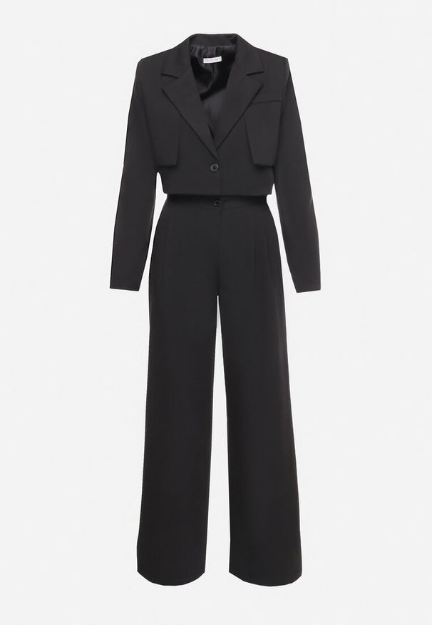 Born2be - Czarno-Biały Komplet Garniturowy z Krótką Marynarką i Szerokimi Spodniami Laoisetta. Kolor: czarny. Materiał: materiał. Wzór: paski