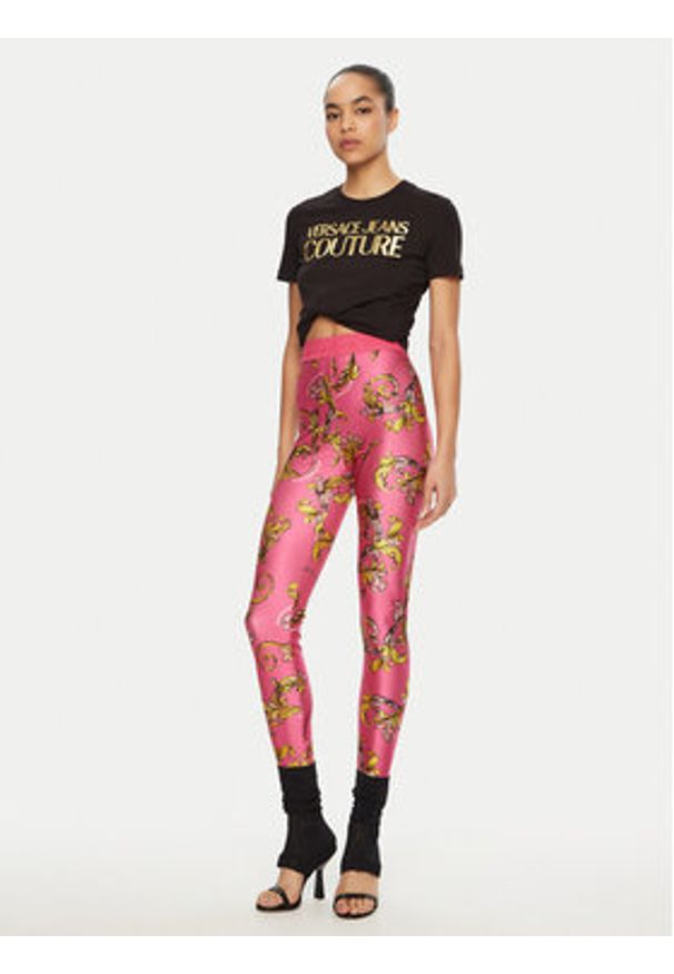 Versace Jeans Couture T-Shirt 78HAHT01 Czarny Regular Fit. Kolor: czarny. Materiał: bawełna