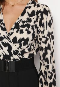 Born2be - Beżowo-Czarny Kombinezon z Kopertowym Dekoltem i Gumką w Pasie Dodatkowo Pasek Junnina. Kolor: czarny, beżowy #2