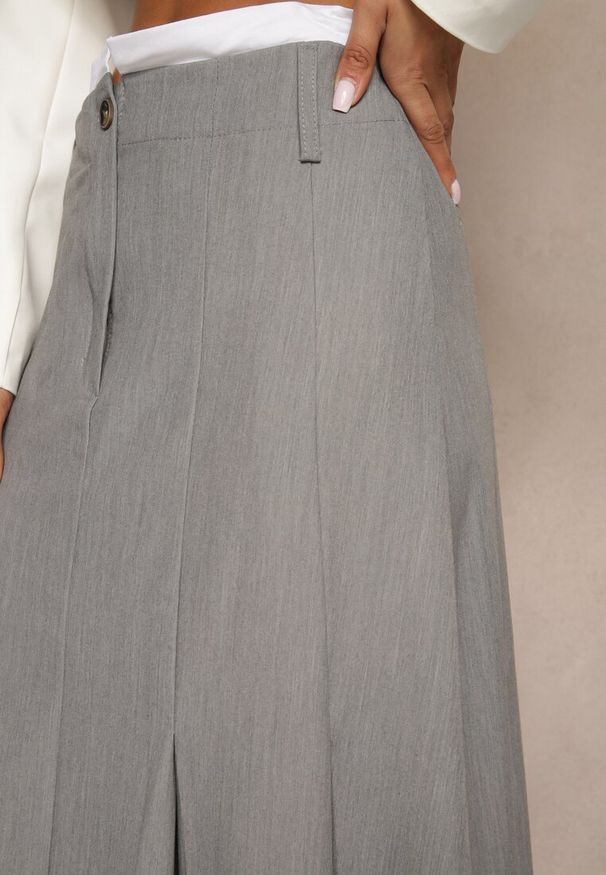 Renee - Szara Spódnica Długa Rozkloszowana High Waist Leoraia. Okazja: na spotkanie biznesowe, na co dzień. Stan: podwyższony. Kolor: szary. Długość: długie. Styl: casual, elegancki, biznesowy