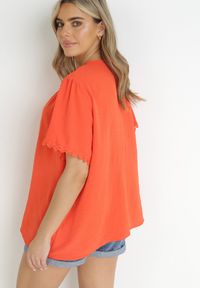 Born2be - Pomarańczowa Koszula z Koronką Hannali. Kolor: pomarańczowy. Materiał: koronka. Wzór: koronka #4