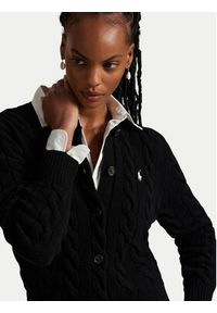 Polo Ralph Lauren Kardigan 211972104005 Czarny Slim Fit. Typ kołnierza: polo. Kolor: czarny. Materiał: wełna