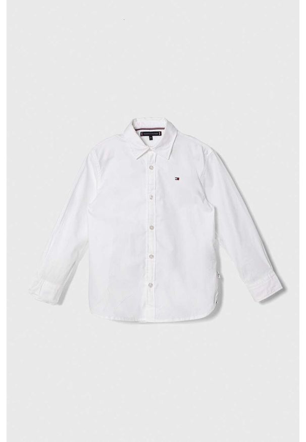 TOMMY HILFIGER - Tommy Hilfiger koszula bawełniana dziecięca kolor biały. Okazja: na co dzień. Typ kołnierza: kołnierzyk klasyczny. Kolor: biały. Materiał: bawełna. Styl: casual, klasyczny