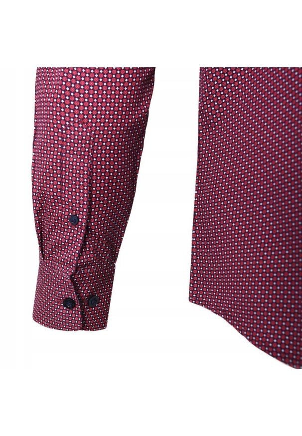 Delikatnie Taliowana Koszula Weekendowa - Pako Jeans - Malinowa, Drobny Wzór. Okazja: na co dzień. Kolor: czerwony. Materiał: bawełna. Styl: casual