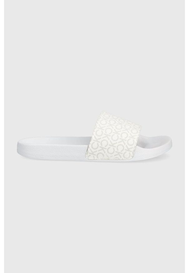 Calvin Klein klapki Pool Slide damskie kolor biały. Kolor: biały. Materiał: materiał, guma, włókno
