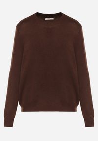 Born2be - Brązowy Klasyczny Sweter z Wełną Mailira. Okazja: do pracy, na co dzień. Kolor: brązowy. Materiał: wełna. Styl: klasyczny #4