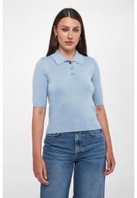 Liu Jo - Sweter polo damski z lureksu LIU JO. Typ kołnierza: polo