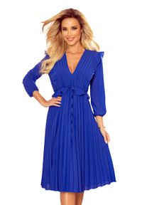 Numoco - Sukienka Szyfonowa z Plisami - Chabrowa. Kolor: niebieski. Materiał: szyfon #1