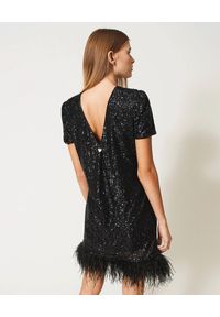 TwinSet - TWINSET - Czarna cekinowa sukienka z piórami. Kolor: czarny. Wzór: aplikacja. Styl: elegancki, glamour. Długość: mini #2