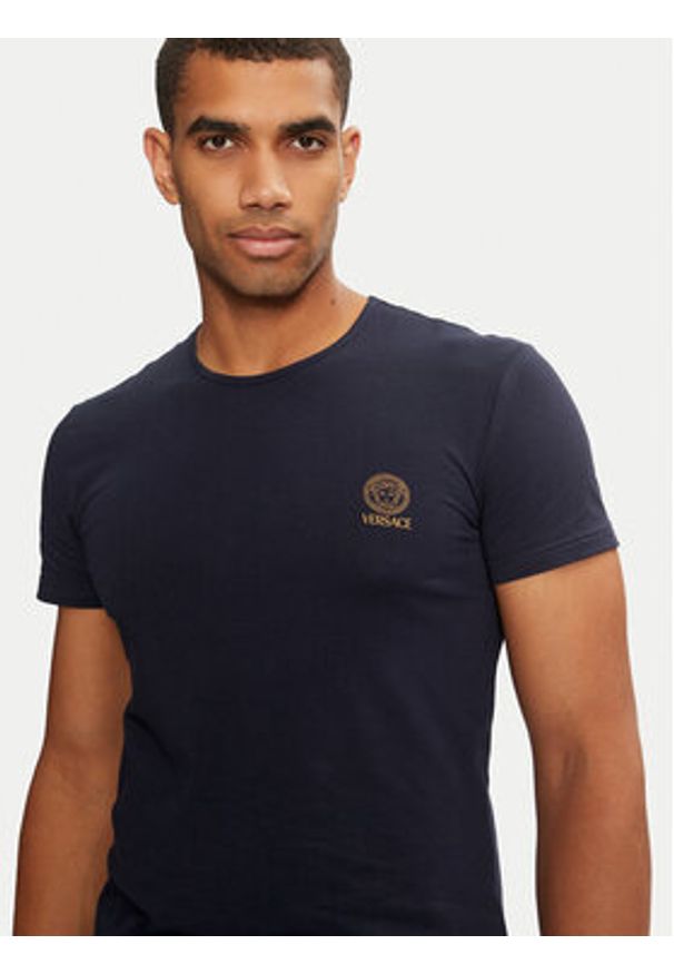 VERSACE - Versace T-Shirt AUU01005 1A1001 Granatowy Regular Fit. Kolor: niebieski. Materiał: bawełna