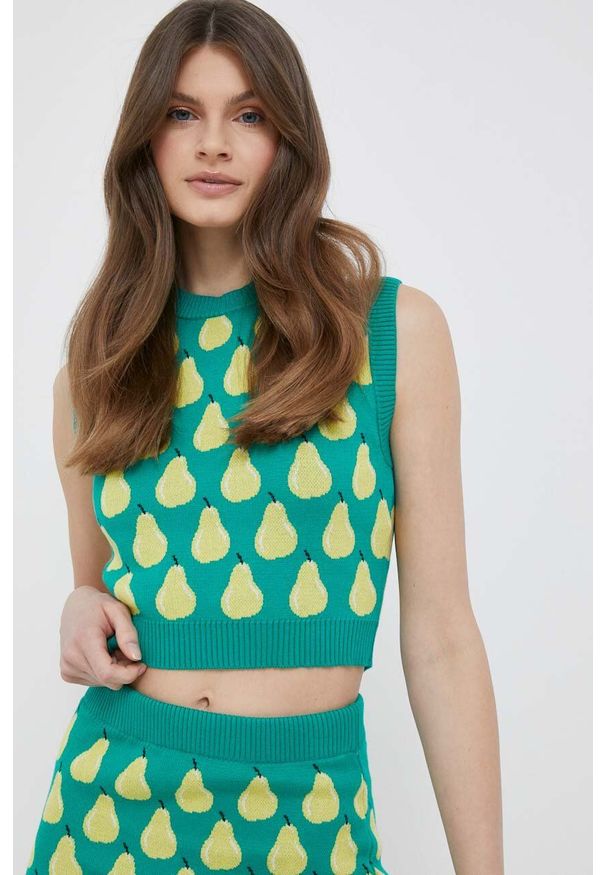 United Colors of Benetton kamizelka bawełniana kolor zielony. Kolor: zielony. Materiał: bawełna