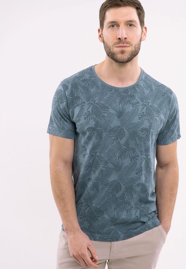 Volcano - Bawełniany t-shirt T-NOTIS. Kolor: niebieski. Materiał: bawełna. Długość rękawa: krótki rękaw. Długość: krótkie. Wzór: nadruk. Sezon: lato. Styl: klasyczny