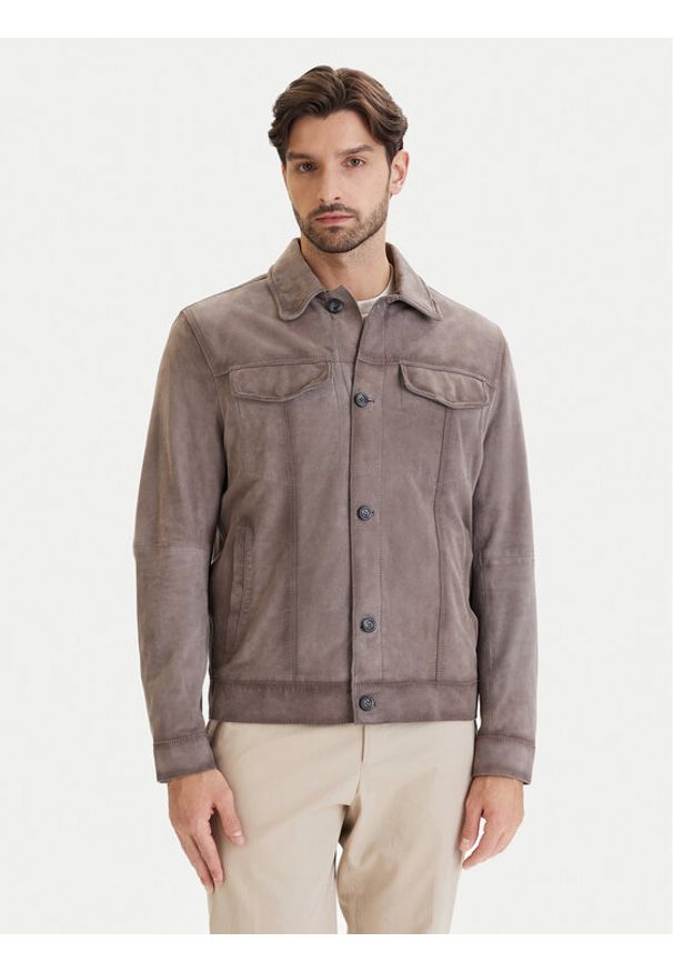 Milestone Kurtka skórzana Maurice 611613 60745 Brązowy Regular Fit. Kolor: brązowy. Materiał: welur