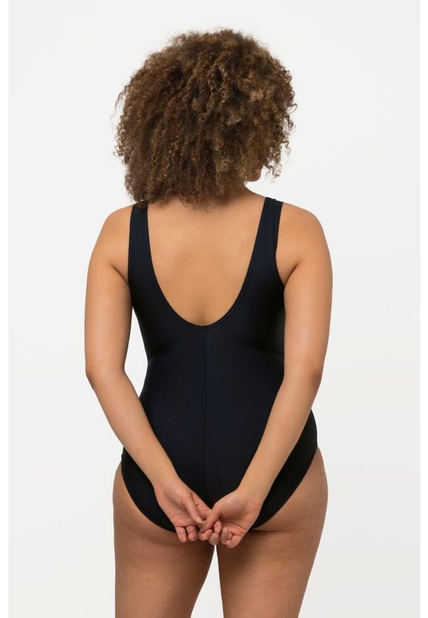 ULLA POPKEN - Damski Strój kąpielowy lamówki bez miękkich miseczek pas pod biustem. Kolekcja: plus size. Kolor: niebieski. Materiał: elastan, poliamid, materiał