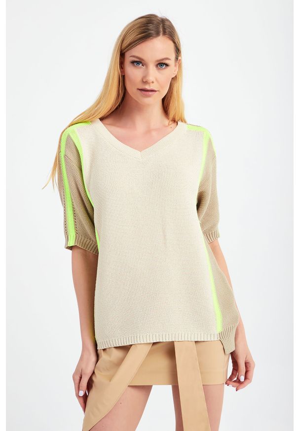 Sweter TwinSet krótki, z krótkim rękawem, w ażurowe wzory