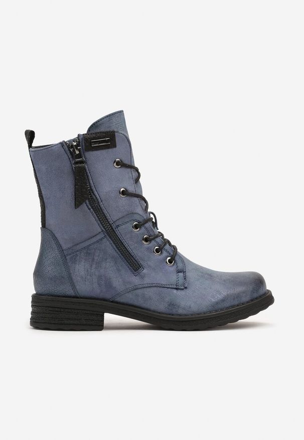 Renee - Niebieskie Botki Sznurowane z Zamkiem Hiyab. Okazja: na co dzień. Zapięcie: zamek. Kolor: niebieski. Materiał: jeans. Obcas: na obcasie. Styl: elegancki, casual. Wysokość obcasa: średni