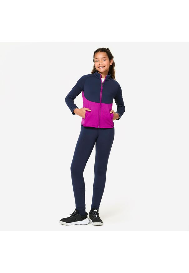 Decathlon - Dres dziecięcy Domyos. Kolor: wielokolorowy, niebieski, fioletowy. Materiał: materiał, poliester, elastan. Styl: sportowy