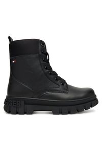 TOMMY HILFIGER - Tommy Hilfiger Trapery Lace-Up Bootie T3A5-34046-1695 D Czarny. Kolor: czarny. Materiał: skóra