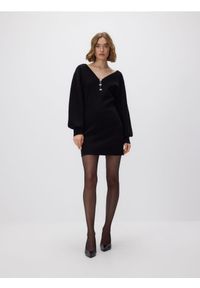Reserved - Dzianinowa sukienka mini - czarny. Kolor: czarny. Materiał: dzianina. Długość: mini #1