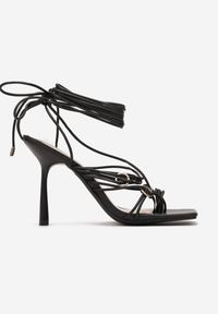 Renee - Czarne Sandały Evobe. Kolor: czarny. Wzór: aplikacja. Styl: elegancki #4