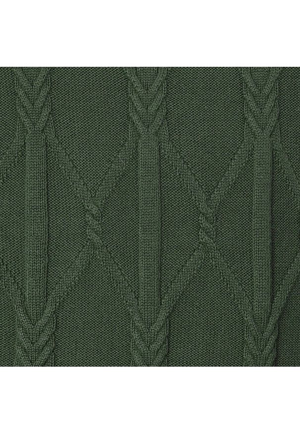 Bawełniany Sweter Męski - Pako Jeans - Warkoczowy Splot - Zgniła Zieleń. Materiał: bawełna. Wzór: ze splotem. Styl: elegancki, klasyczny