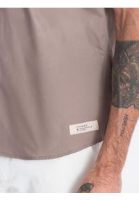 Ombre Clothing - Koszula męska z krótkim rękawem i kubańskim kołnierzem - ciemnobeżowa V3. Okazja: na co dzień. Kolor: beżowy. Materiał: tkanina, bawełna. Długość rękawa: krótki rękaw. Długość: krótkie. Wzór: gładki. Sezon: lato. Styl: klasyczny, casual #9