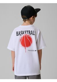 4f - 4F T-shirt loose z nadrukiem chłopięcy - biały 158/164 (12-14 lat). Kolor: biały. Materiał: materiał. Wzór: nadruk. Sezon: lato #1
