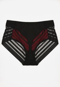 Renee - Czarno-Czerwone Siateczkowe Majtki Figi High Waist z Koronkowymi Zdobieniami Heylih. Stan: podwyższony. Kolekcja: plus size. Kolor: czarny. Materiał: koronka. Wzór: aplikacja #2