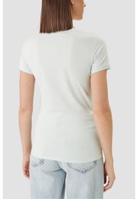 Guess - GUESS Miętowy damski t-shirt na krótki rękaw V-Neck Mini Triangle, Rozmiar L. Okazja: na co dzień. Typ kołnierza: dekolt w serek. Kolor: niebieski. Długość rękawa: krótki rękaw. Długość: krótkie. Styl: elegancki, casual #2