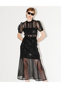 SELF PORTRAIT - Koronkowa sukienka z cekinami. Okazja: na sylwestra. Kolor: czarny. Materiał: koronka. Wzór: koronka, aplikacja. Długość: midi