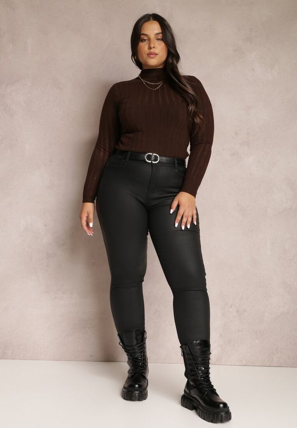 Renee - Czarne Spodnie Skinny Push Up Zilli. Okazja: na co dzień. Kolekcja: plus size. Kolor: czarny. Wzór: aplikacja. Styl: casual, elegancki