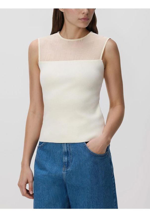 Reserved - Bluzka z wiskozą - kremowy. Kolor: kremowy. Materiał: wiskoza