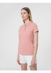 4f - Koszulka polo regular damska. Typ kołnierza: polo. Kolor: różowy. Materiał: materiał, bawełna #1