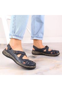 Skórzane komfortowe sandały damskie na rzep granatowe Rieker 46377-14 niebieskie. Zapięcie: rzepy. Kolor: niebieski. Materiał: skóra #4