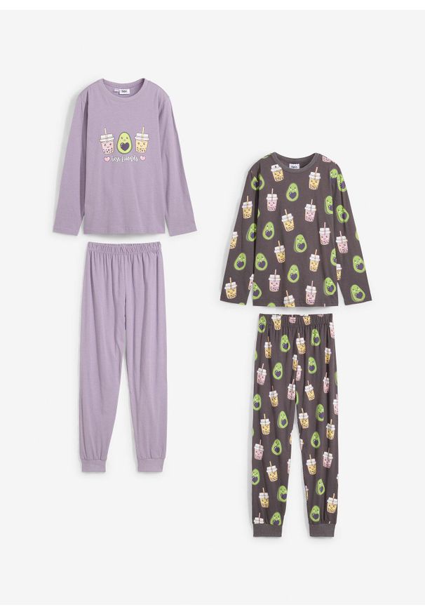 bonprix - Piżama z czystej bawełny organicznej (4 części). Kolor: szary. Materiał: bawełna