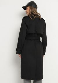 Born2be - Czarny Płaszcz Trencz z Paskiem w Talii i na Rękawach Irimarine. Okazja: na co dzień. Kolor: czarny. Materiał: jeans. Długość rękawa: długi rękaw. Długość: długie. Styl: casual, klasyczny, wizytowy #7