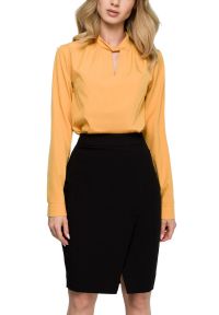 Sukienki.shop - Ołówkowa spódnica midi z zakładką z przodu czarna. Okazja: na spotkanie biznesowe, do pracy. Kolor: czarny. Styl: biznesowy, elegancki, klasyczny #1