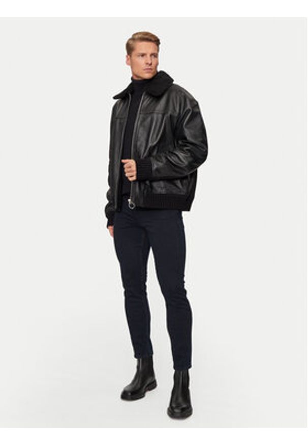 Versace Jeans Couture Kurtka skórzana 77GAVP01 Czarny Regular Fit. Kolor: czarny. Materiał: skóra