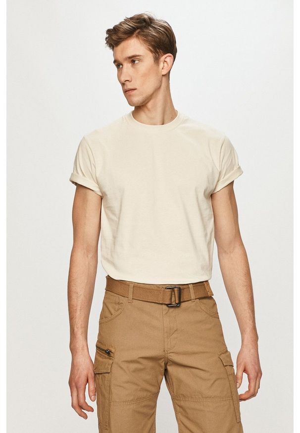 Dr. Denim - T-shirt. Okazja: na co dzień. Kolor: beżowy. Materiał: denim. Wzór: gładki. Styl: casual