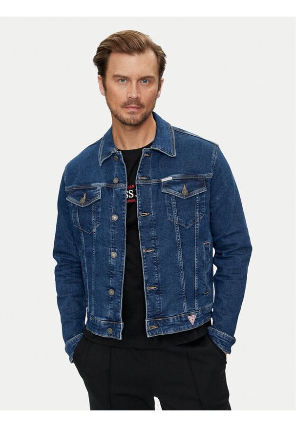 Guess Jeans Kurtka jeansowa M4YN33 D5DM3 Granatowy Regular Fit. Kolor: niebieski. Materiał: bawełna