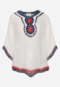 Renee - Biała Bluzka Narzutka w Stylu Boho z Rękawem 3/4 Dimiara. Okazja: na co dzień. Kolor: biały. Materiał: materiał, jeans. Wzór: haft. Styl: boho #7