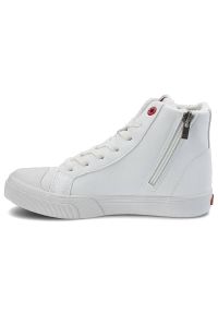 Białe Sneakersy Damskie Cross Jeans Modne Obuwie. Okazja: na co dzień. Wysokość cholewki: przed kolano. Zapięcie: sznurówki. Kolor: biały. Materiał: guma, materiał. Szerokość cholewki: normalna. Wzór: gładki