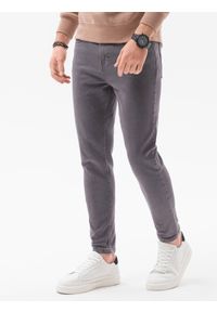 Ombre Clothing - Jeansowe spodnie męskie bez przetarć SLIM FIT - grafitowe V5 OM-PADP-0148 - XXL. Okazja: na co dzień. Kolor: szary. Materiał: jeans. Wzór: gładki. Styl: casual, elegancki, sportowy