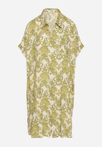 Born2be - Ciemnozielona Pudełkowa Sukienka Koszulowa z Wiskozy w Ornamentalny Print Vanisse. Okazja: na co dzień. Kolor: zielony. Materiał: wiskoza. Długość rękawa: krótki rękaw. Wzór: nadruk. Sezon: wiosna, lato. Typ sukienki: koszulowe. Styl: casual #6